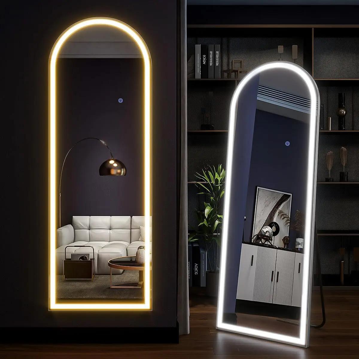 Miroir pleine longueur arqué 63 "x 20" avec lumières, miroir LED pleine longueur, miroir de sol écla