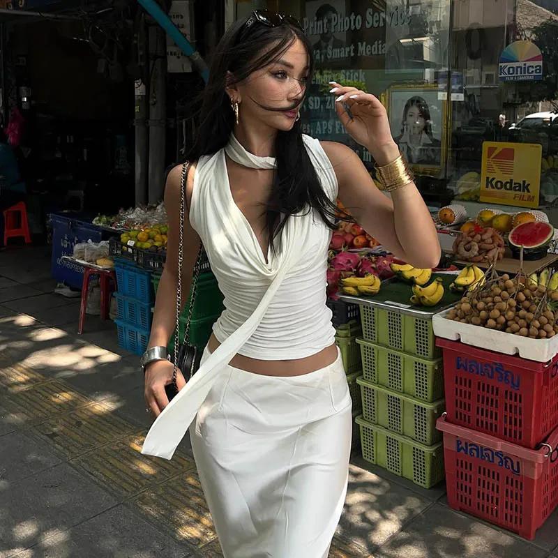 Haut bandage à col en V pour femme, streetwear décontracté, mince, sexy, élégant, solide, nouveau, m