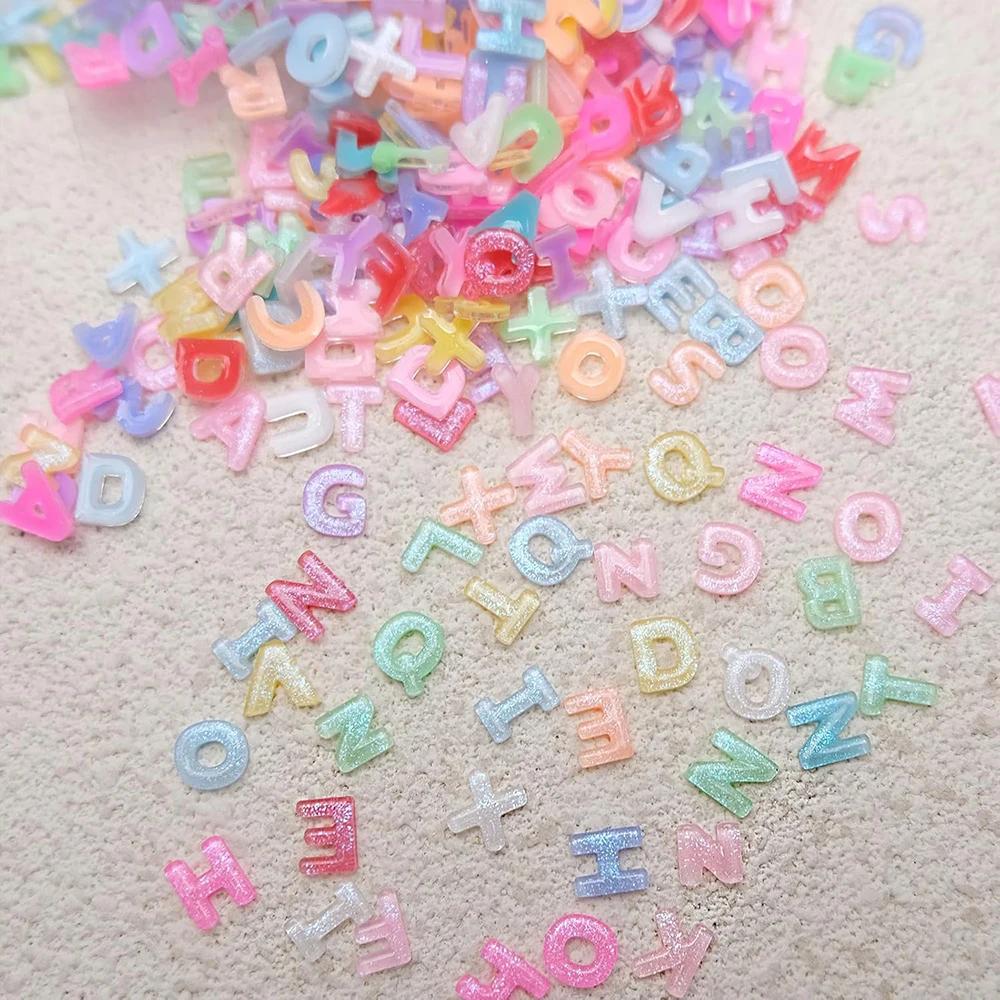 Breloques pour Nail Art, mélange de lettres, couleur bonbon, avec paillettes, résine, strass, Kawaii