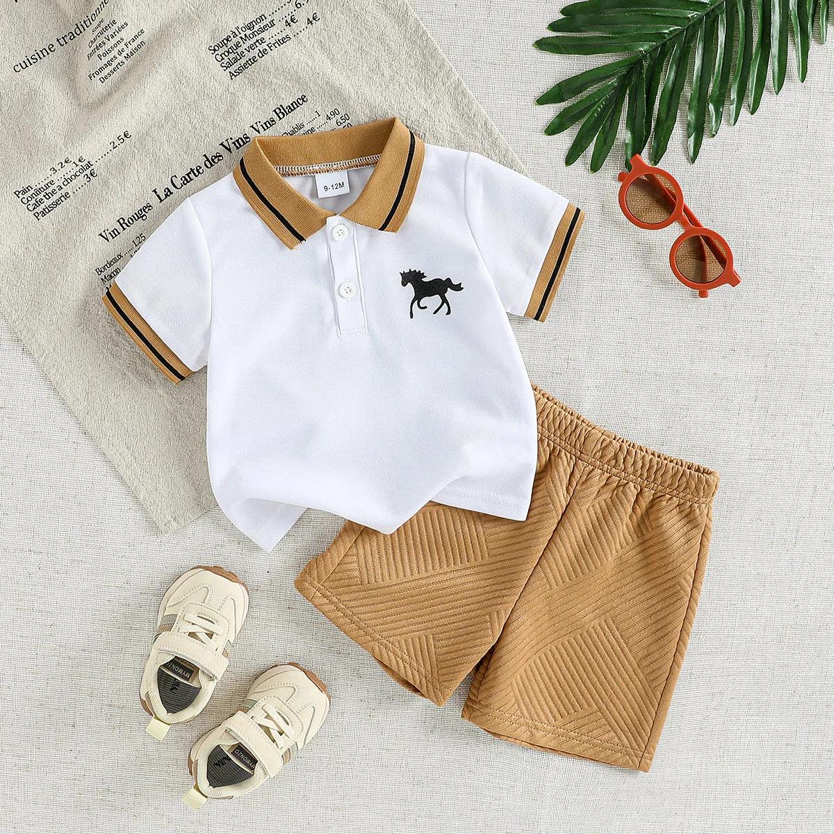 Ensemble de vêtements pour bébé garçon, T-shirt + short, vêtements d'été, dessin animé mignon, ensem