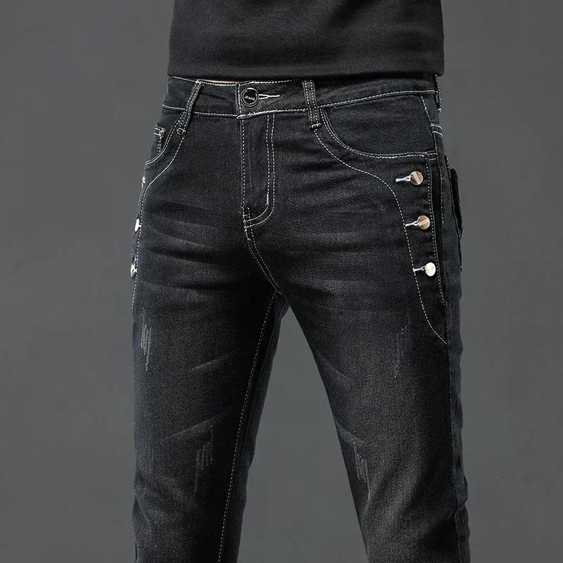Jean Vintage pour hommes, pantalon crayon droit extensible, mode coréenne, lavage flocon de neige, c