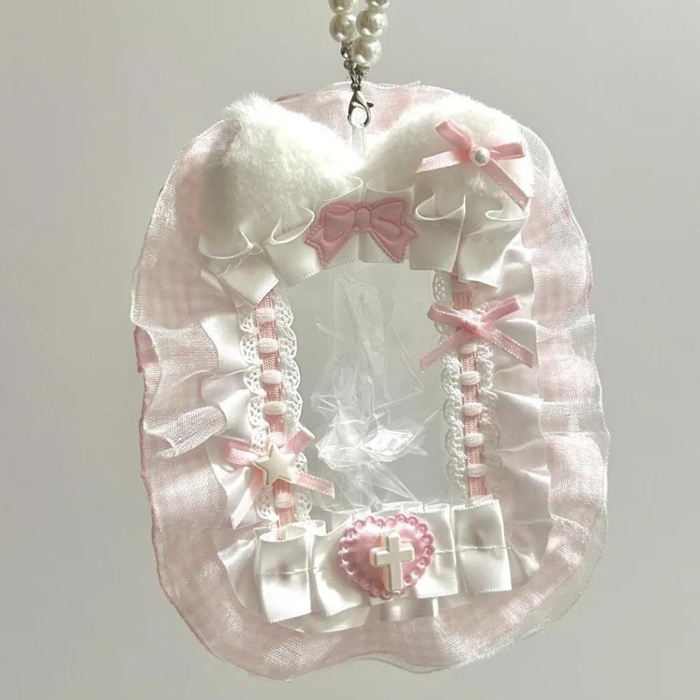 Doux bricolage porte-carte en peluche avec ruban Anime dentelle Photocard étui Lolita idole affichag