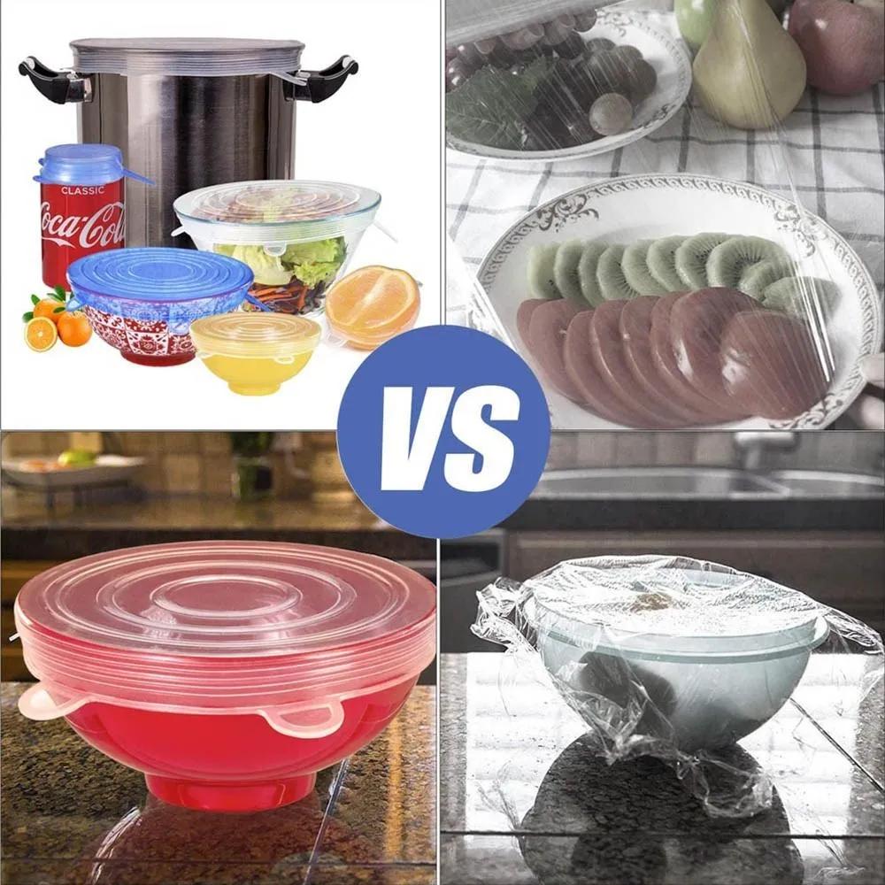 Couvercles extensibles en Silicone pour la cuisine, 6 pièces, pour le micro-ondes, les aliments