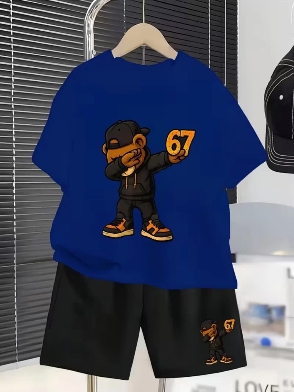 Nouvel ensemble cool 2026 de t-shirt et short pour enfants avec 67 motifs amusants – Vêtements décon