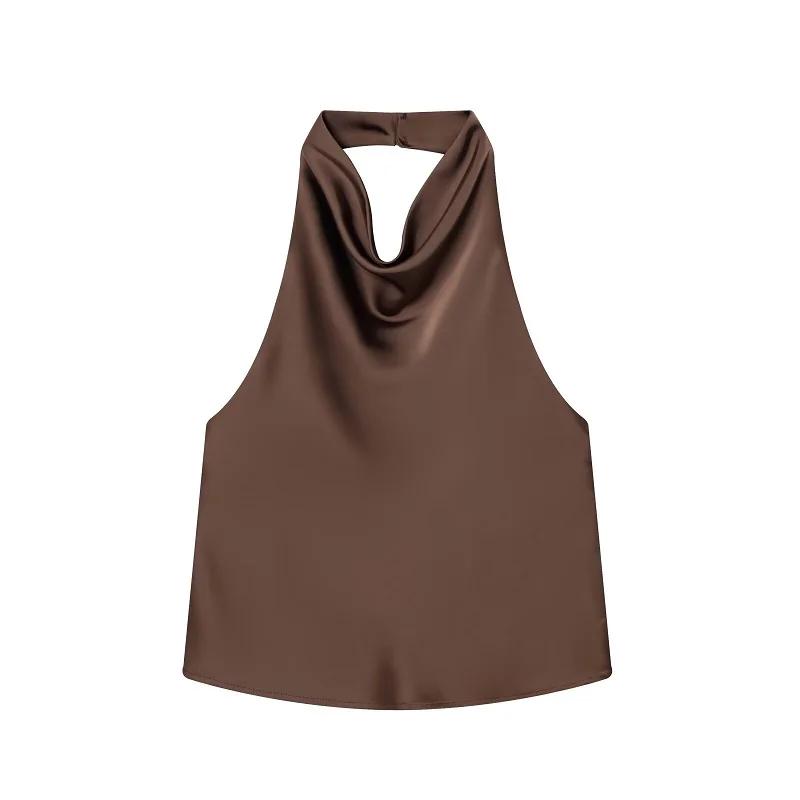 Hauts en satin pour femme, style licou, épaules dénudées, dos nu, sexy, sans bretelles, camisole de 