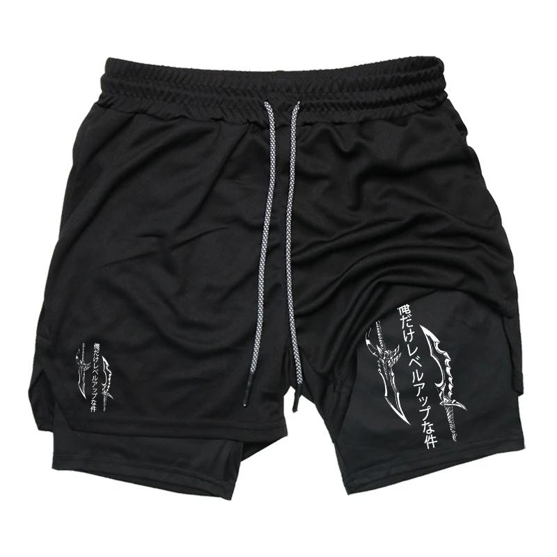Short d'entraînement de course imprimé 2 en 1 pour hommes, short de Compression de Performance de gy