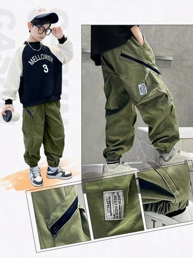 Automne garçons coton pantalon mode poche décoration beau pantalon enfant adolescent printemps Sport