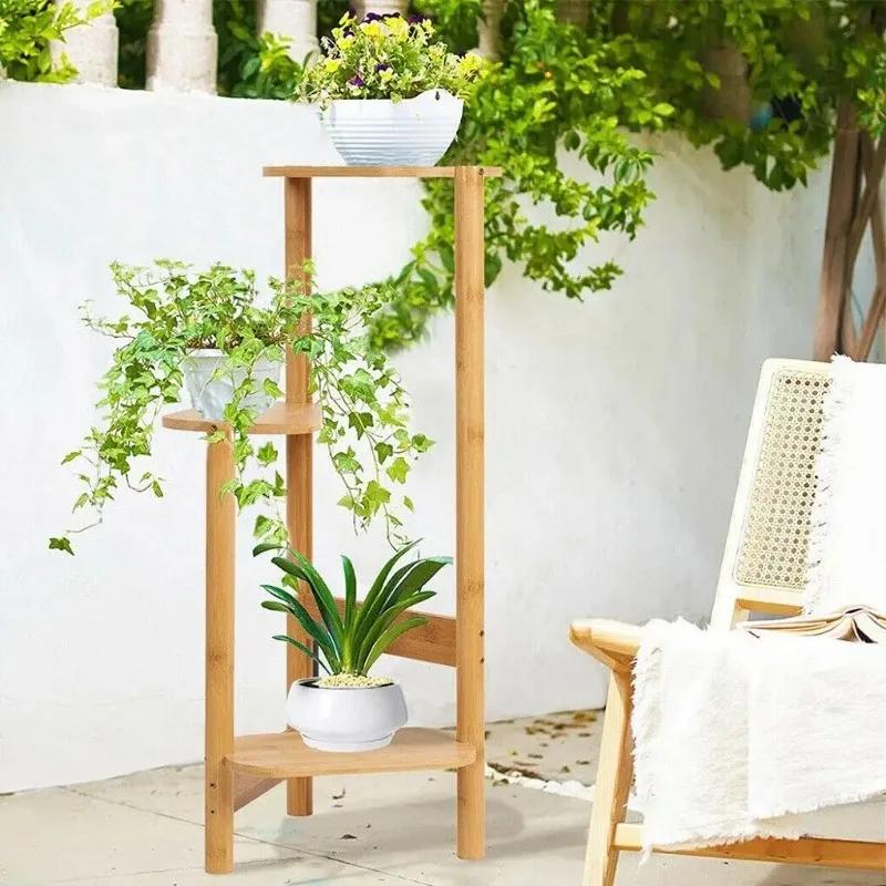 Support de plantes d'angle haut en bambou à 3 niveaux, support de jardinière, support de Pot de fleu