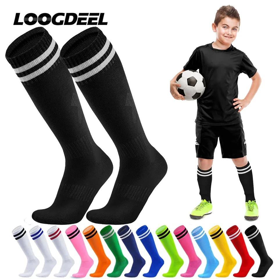 Loogdeel 1 paire de chaussettes de Football à rayures, hauteur des genoux, chaussettes de sport d'éq
