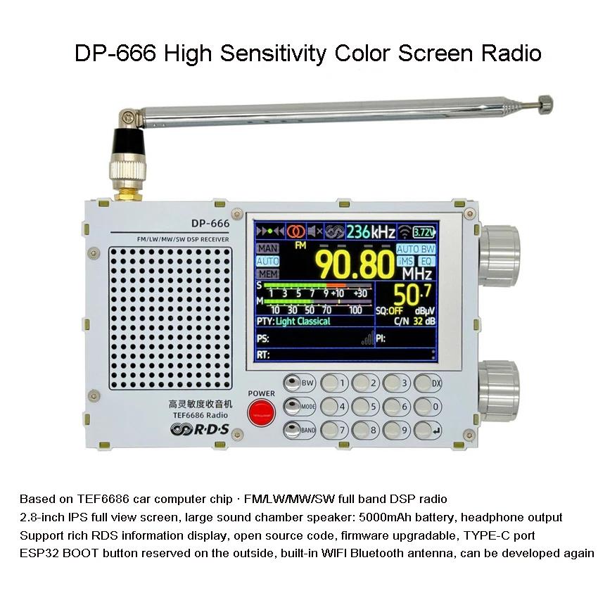 TEF6686 DSP Radio DP-666 haute sensibilité pleine bande FM AM FM ondes courtes 2.8 pouces 320x240 ré