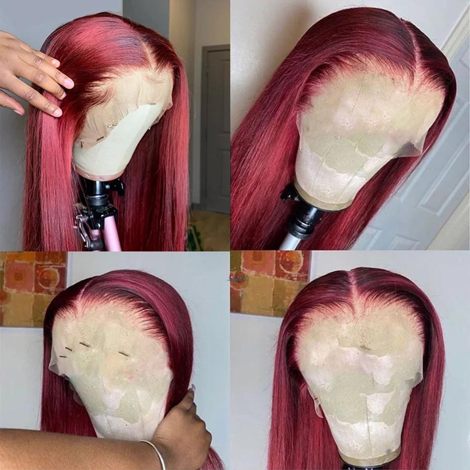 99J bordeaux 13x6 couleur HD dentelle avant perruque perruques de cheveux humains pré-plumé Premium 