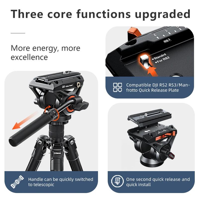 COMAN Q6 tête vidéo à cardan panoramique avec plaque à dégagement rapide Compatible DJI RS4 Manfrott