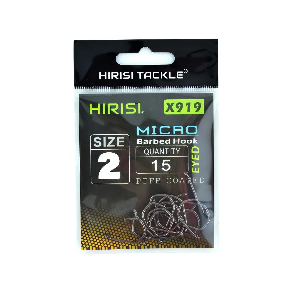 Hirisi 15 pièces PTFE enduit hameçon en acier à haute teneur en carbone Micro barbelé avec oeil carp
