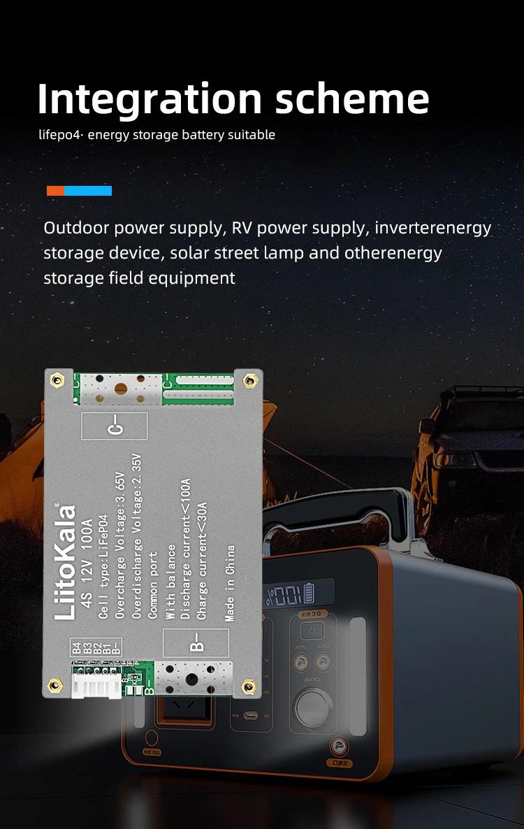 LiitoKala lifepo4 BMS 4S-12V-100A-BMS pour batterie Lifepo4 Rechargeable avec même Port pour batteri