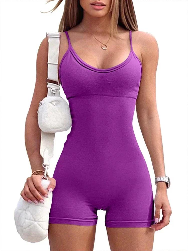 Combinaison de Yoga pour femmes, courte, Sexy, moulante, décontractée, Fitness, sport, sans manches,