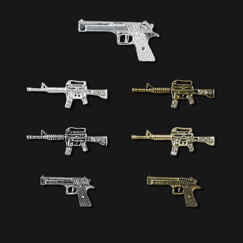 10 pièces/lot 3D alliage Punk pistolet pistolet Nail Art breloques métal rétro or/argent pistolet fo