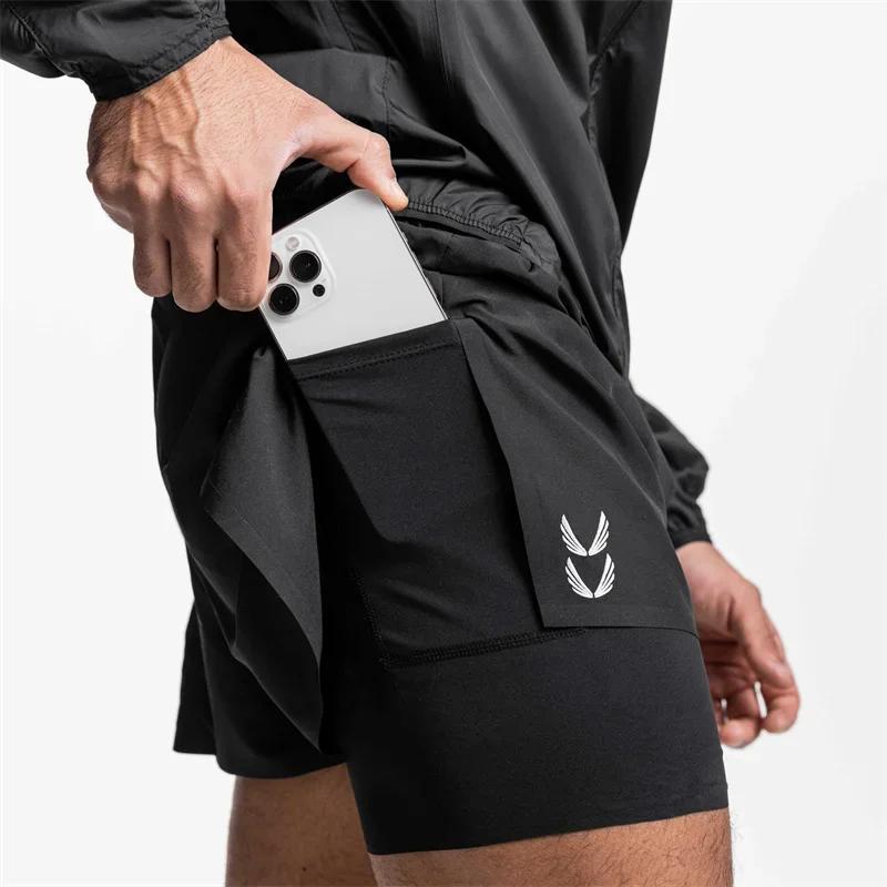 NOUVEAUX Shorts de sport Hommes 2 en 1 Shorts à double pont Pantalons de survêtement d'été en plein 