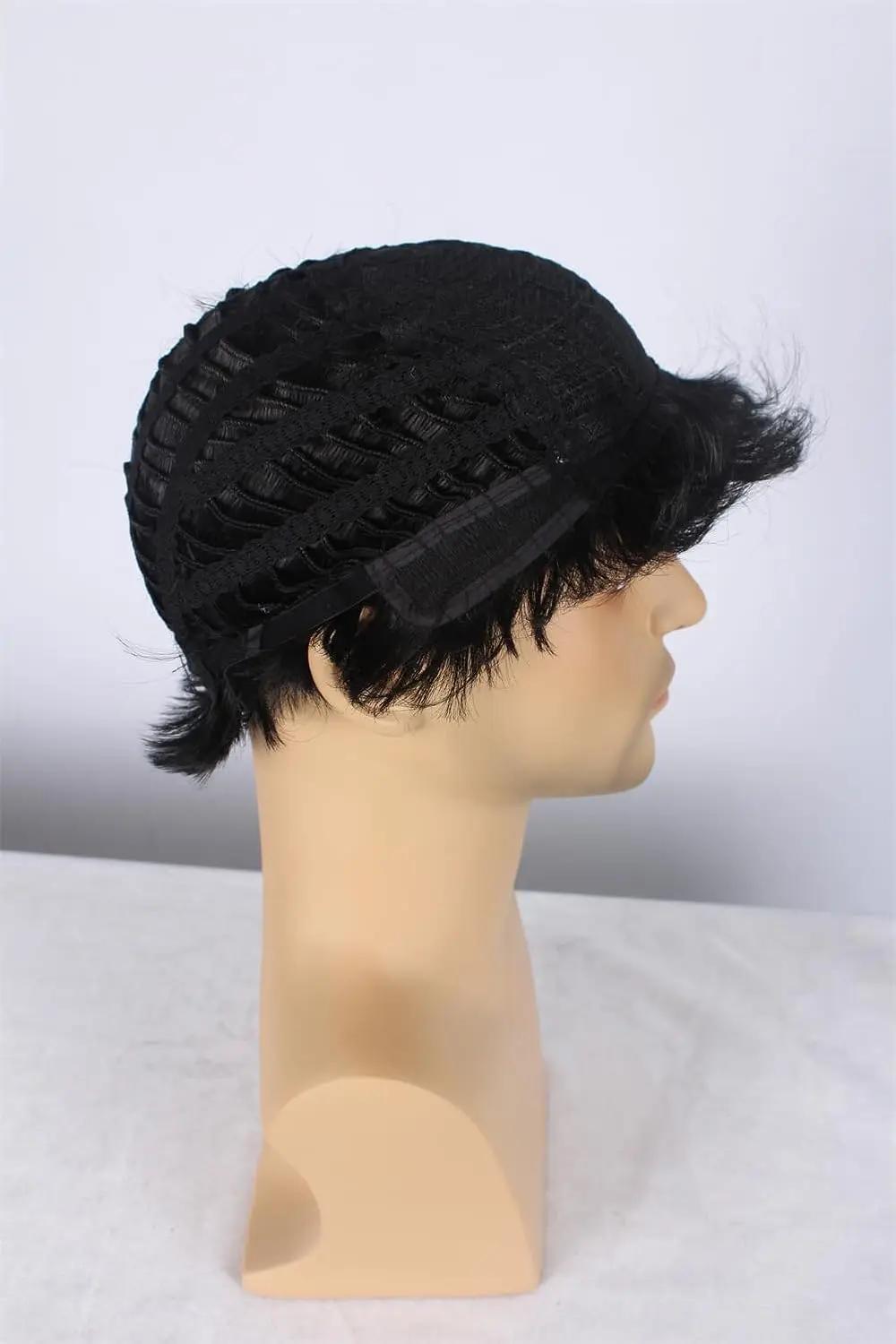 Perruque synthétique courte bouclée noire pour hommes, 11.81 pouces, multifonction, couches moelleus