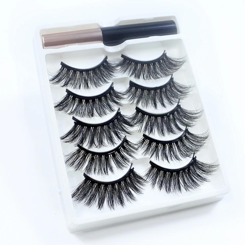 REDSIREN 5 paires de cils magnétiques avec Eyeliner cils naturels épais réutilisables nouveau faux c