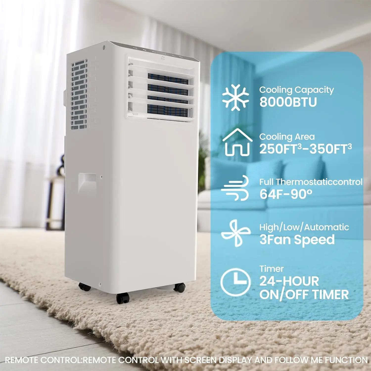 Climatiseur portable 8500 BTU avec télécommande à écran LCD, refroidissement AC jusqu'à 350 pieds ca