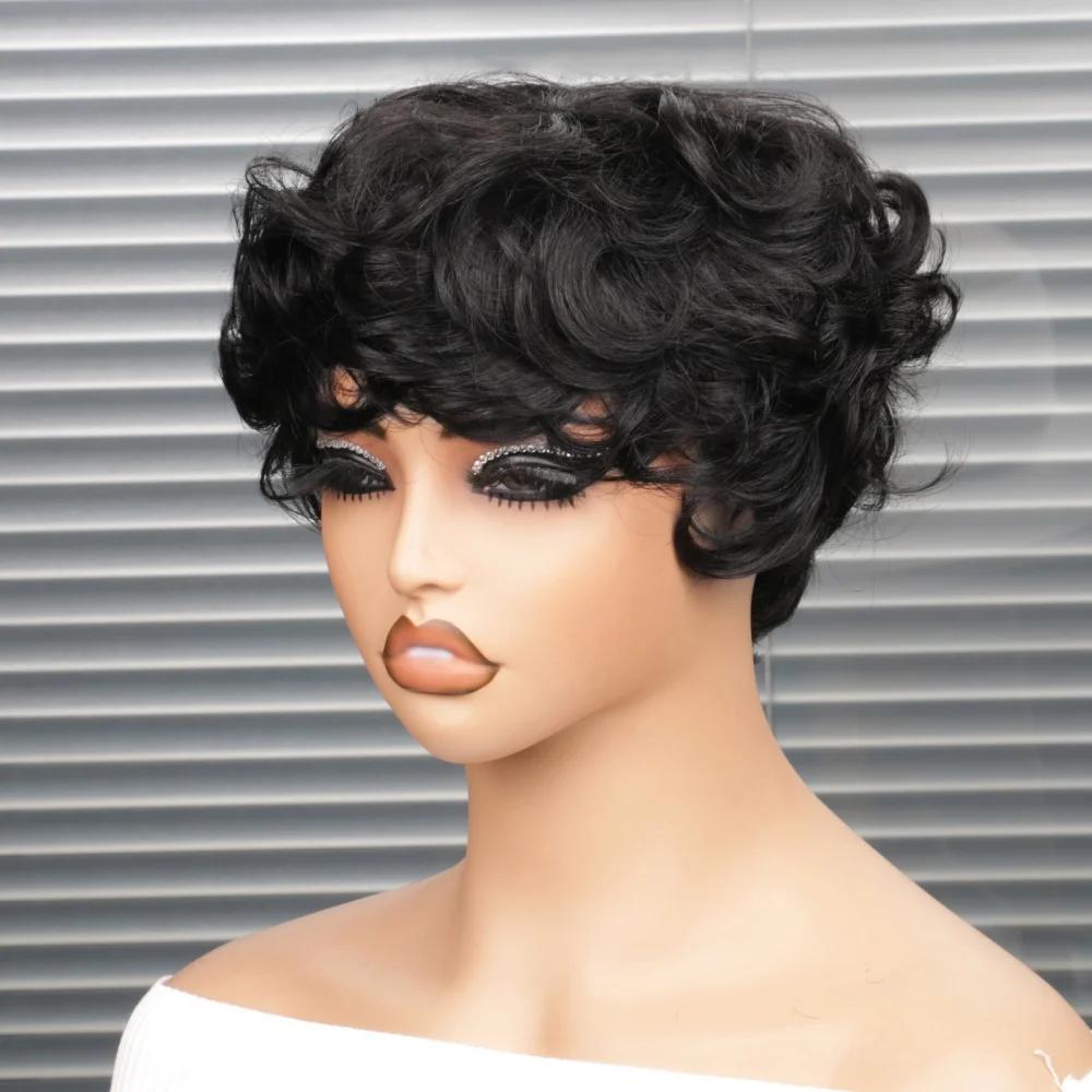 Perruque courte coupe pixie, perruque bouclée bob en cheveux humains pour femmes noires, perruques f