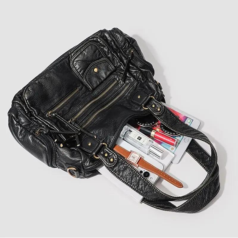 Sac fourre-tout Y2K tendance pour femme, style punk motard, grande capacité, en cuir PU, sac bandoul