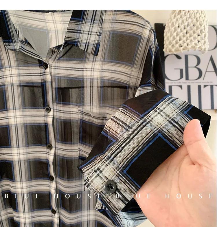 Chemise de protection solaire à manches longues à carreaux rouge et noir pour femmes, petit haut ext