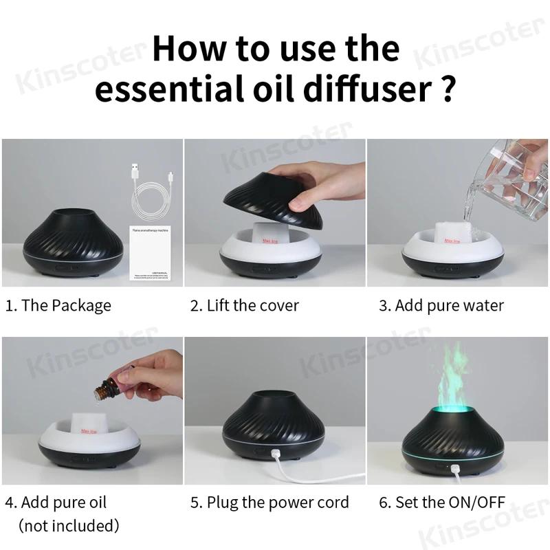 Kinscoter diffuseur d'arôme volcanique lampe à huile essentielle 130ml USB humidificateur d'air Port