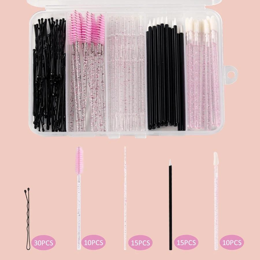 80 pièces ensemble de pinceaux de maquillage professionnel boîte sourcils cils lèvres brosses épingl