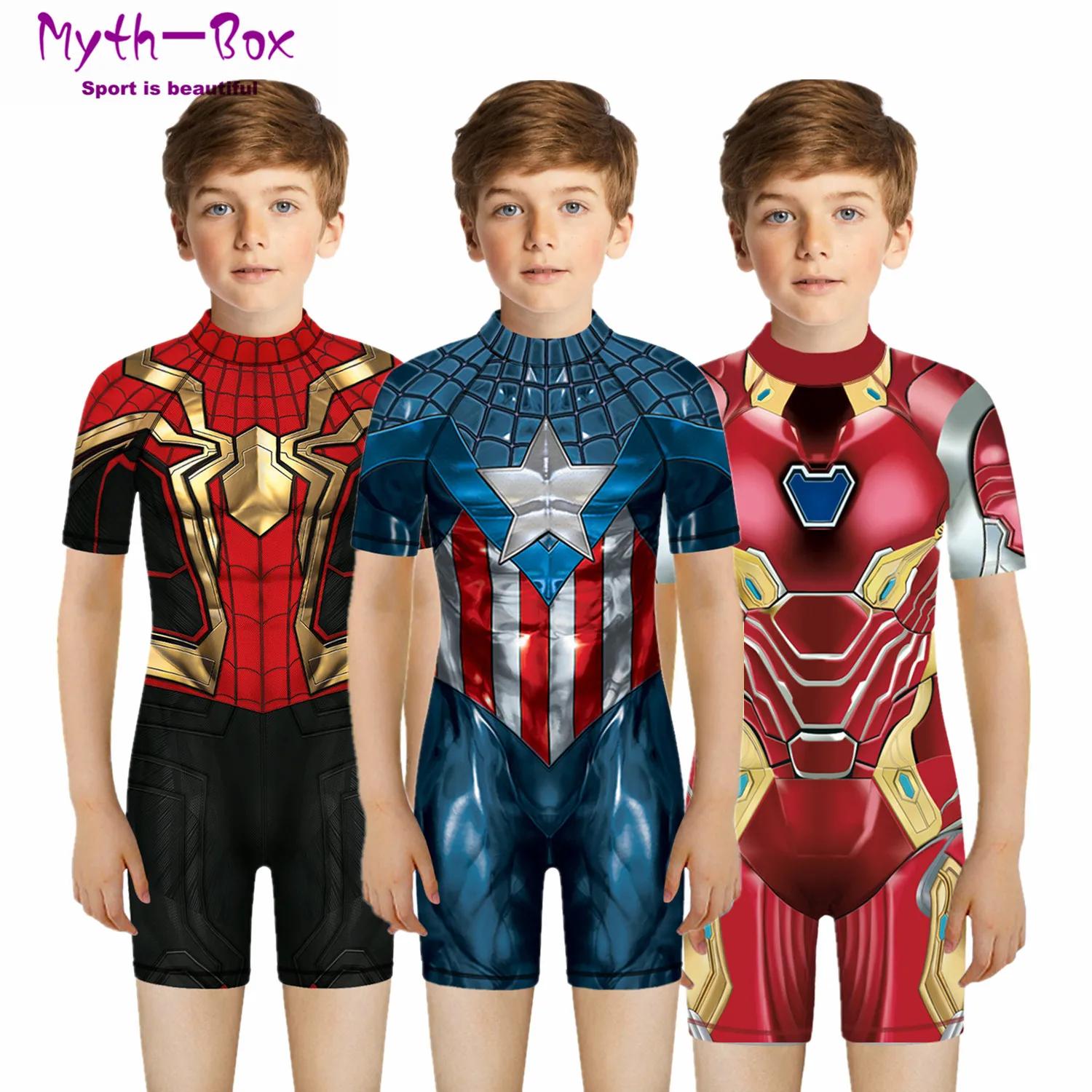 Enfants une pièce maillot de bain super-héros impression 3D combishort enfant à manches courtes mail