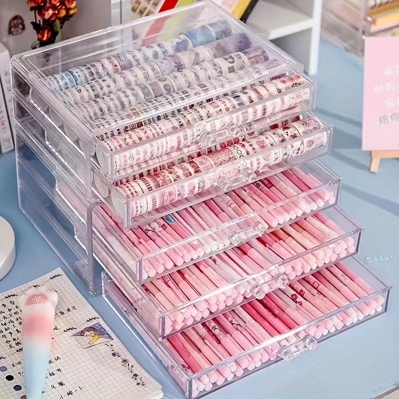 Tiroir acrylique transparent à 3/5 couches, organisateur de bureau pour bureau, porte-crayons, grand