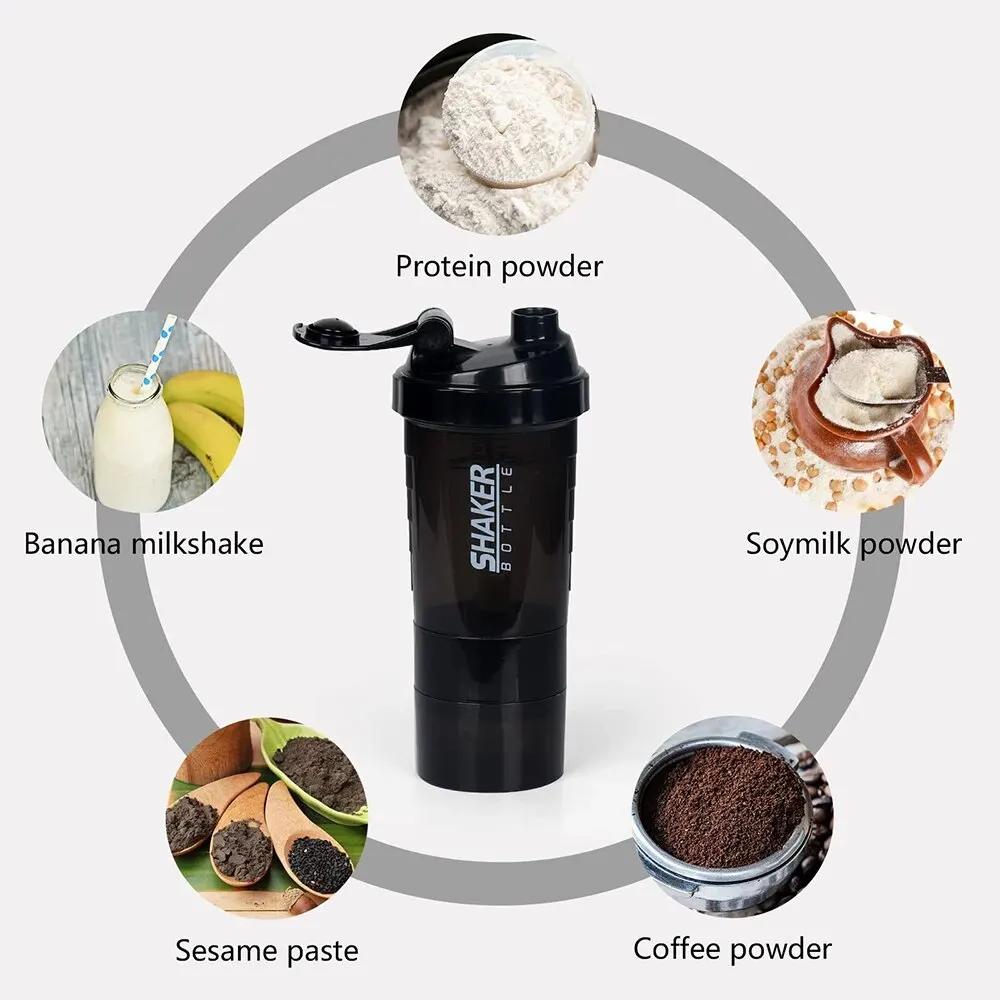 3 couches Shaker bouteille de protéines poudre Shake Cup bouteille d'eau tasse de mélange en plastiq