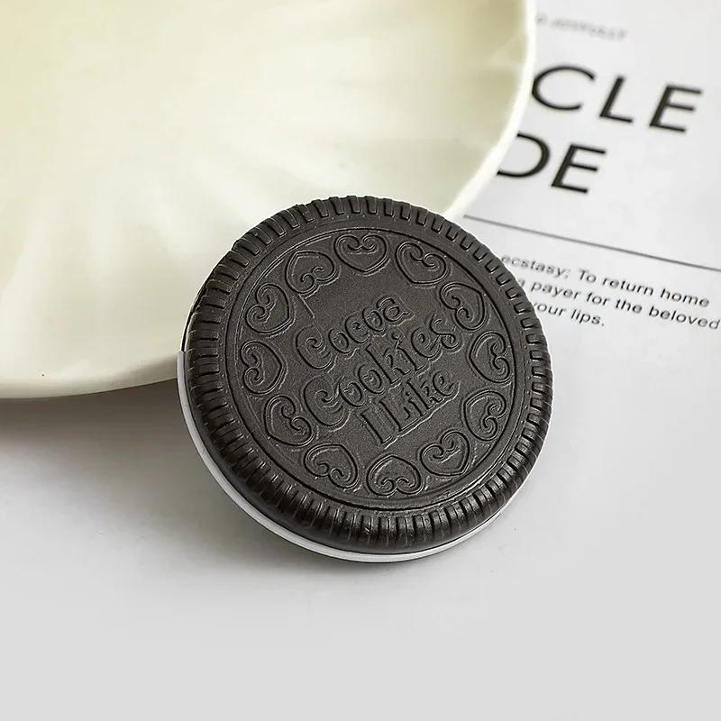 Miroir de maquillage rond pliant Biscuit au chocolat Ins Kawai miroirs de poche extérieurs femmes pe