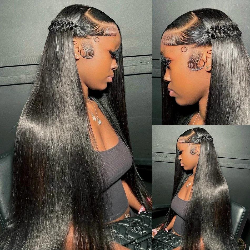 Perruque Lace Front Wig sans colle lisse Sophia, cheveux humains, pre-plucked, transparent HD, pre-p