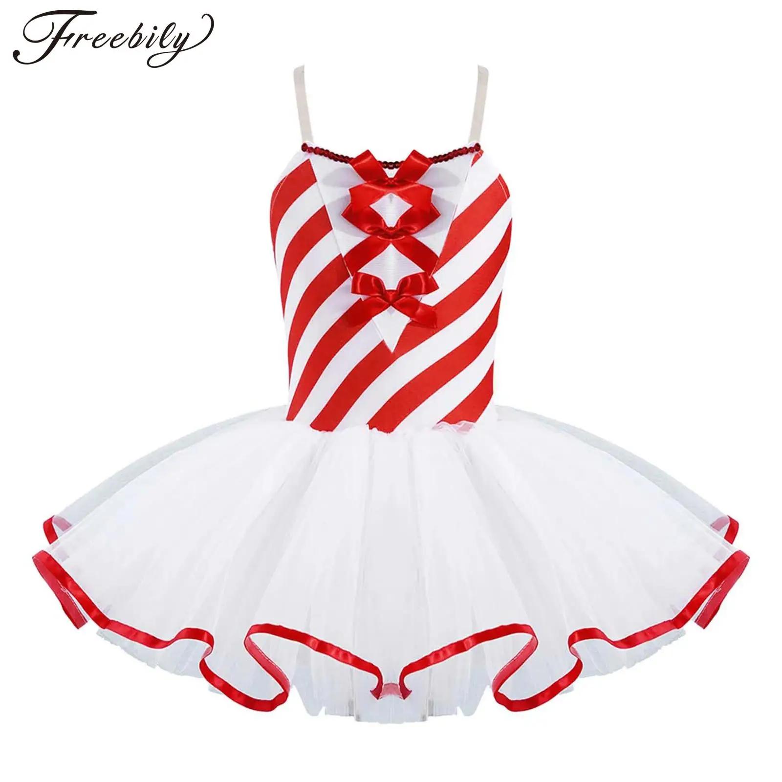 Robe de danse tutu de ballet rayée Candy Cane pour filles, patinage artistique de Noël, costume de d