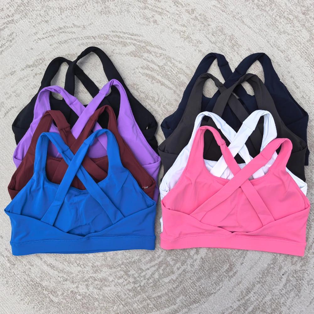 Soutien-gorge de Fitness pour femmes, couleur unie, serré, entraînement complet, dos croisé, sous-vê