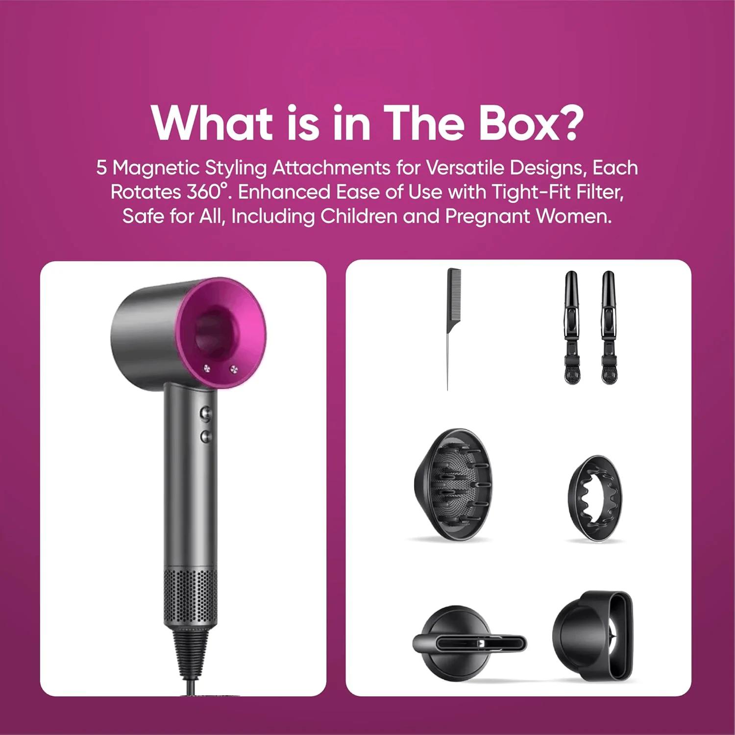 Sèche-cheveux sans lame haute vitesse Ions négatifs Séchage rapide Sèche-cheveux puissant pour la ma