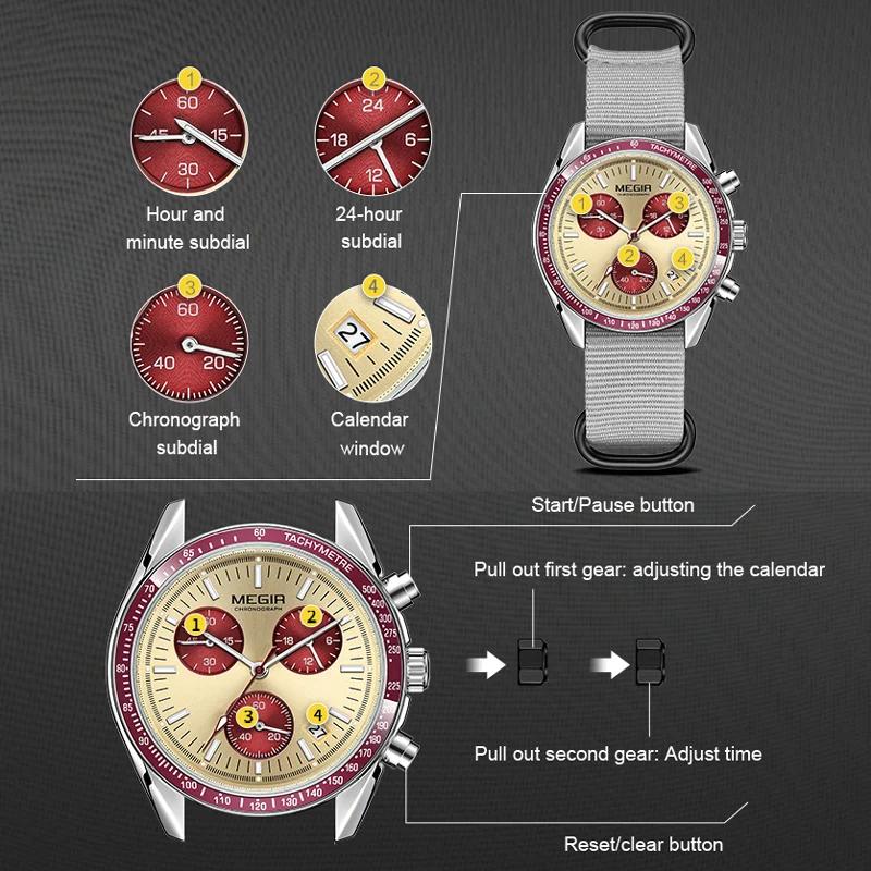 MEGIR Quartz chronographe montres hommes étanche Sport montre-bracelet hommes avec mode bracelet en 