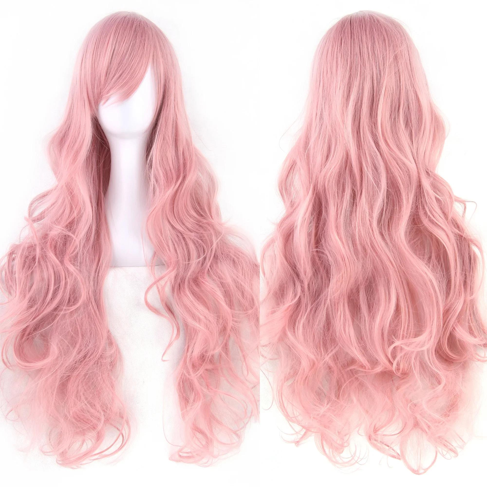 Soowee cheveux synthétiques longs bouclés perruque verte postiche rose noir fête cheveux Cosplay per