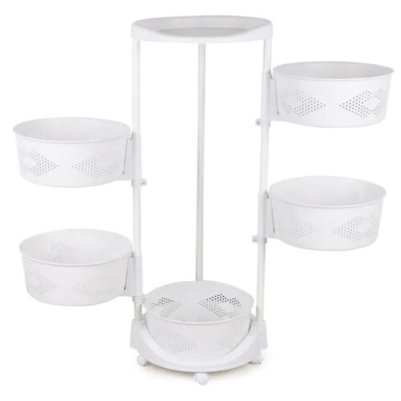 Mir de Rangement de Cuisine Multifonctionnel à 5 Niveaux, Blanc, Rotatif, à Roulettes, pour Légumes 