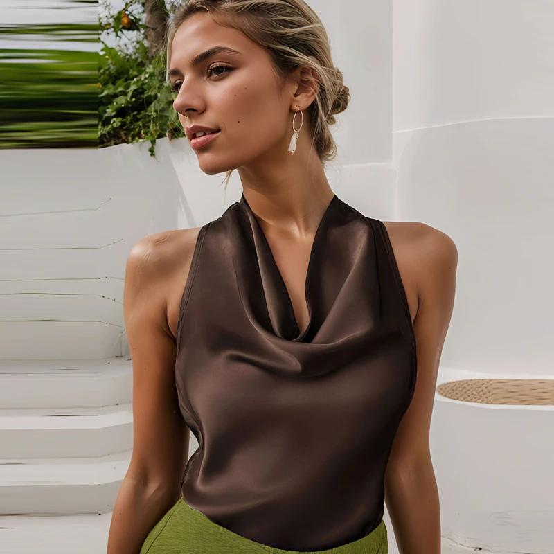 HXAO haut femmes licou Satin haut pour femme dos nu haut Corset gilet jaune rose noir été élégant Se