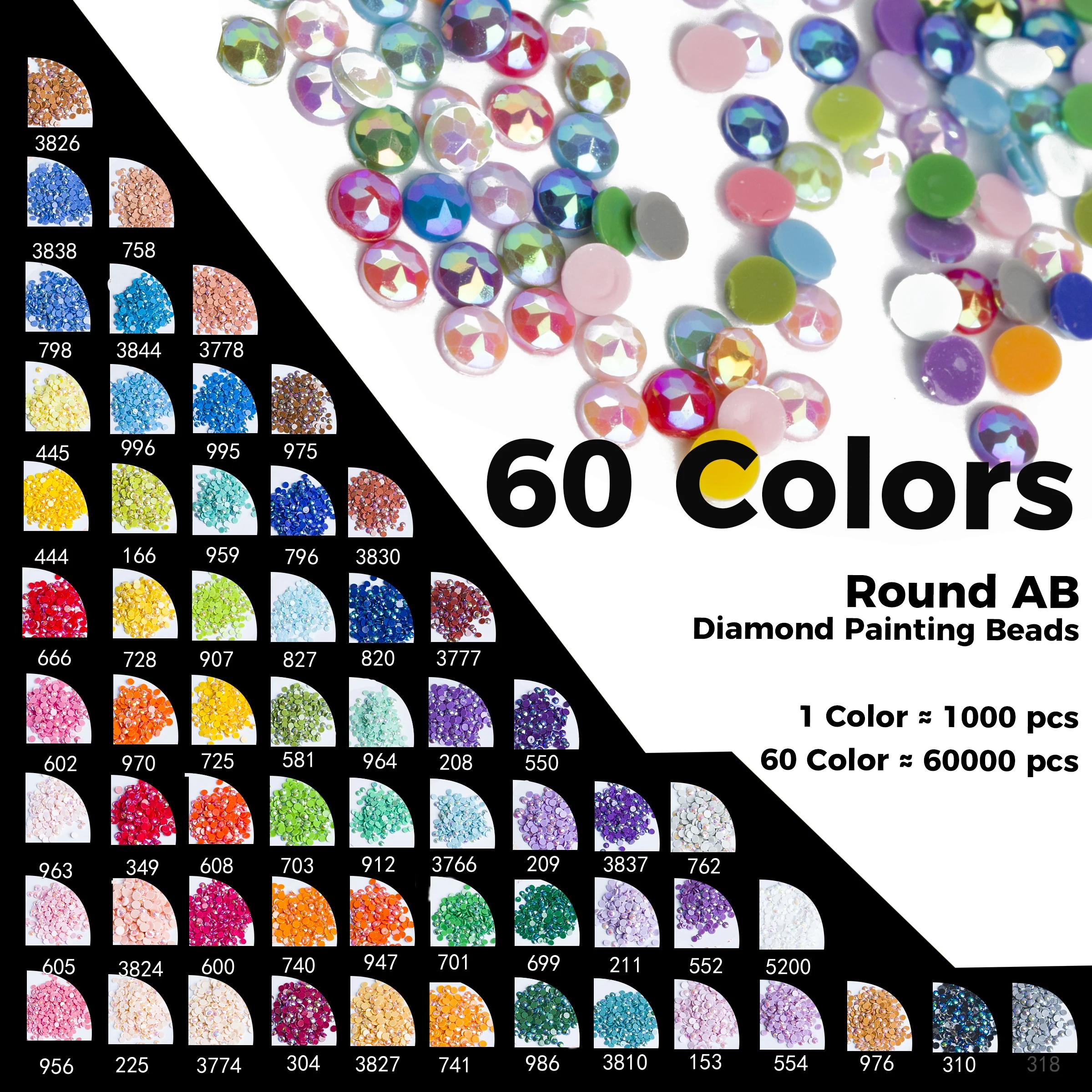 Perles de diamant de 60 couleurs pour accessoires de peinture de diamant 5D, forets de peinture de d