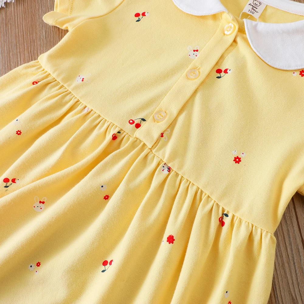Robe d'été pour bébés filles de 2 à 6 ans, vêtements en coton à manches courtes et col rabattu