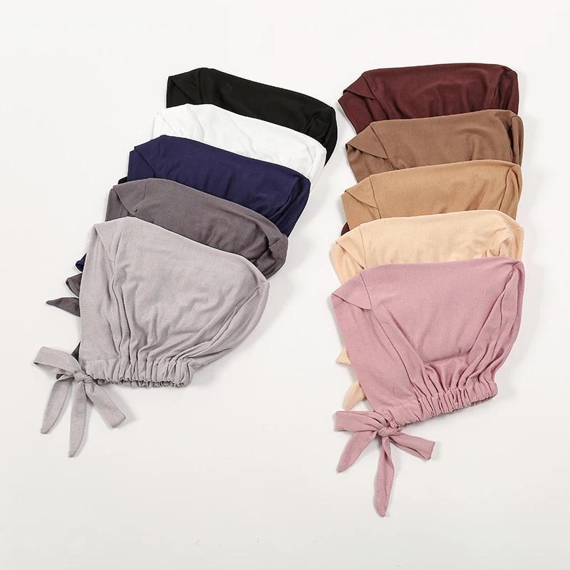 Hijab intérieur croisé en coton pour femmes musulmanes, sous-écharpe, dos réglable, bande intérieure