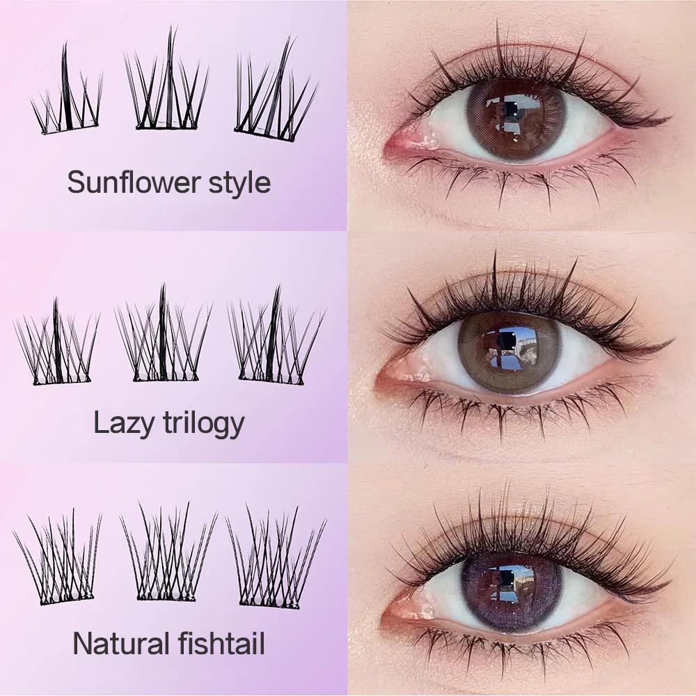 10 rangées de faux cils de grande capacité sans colle, grappe unique, 10-12MM, boucles en C, naturel