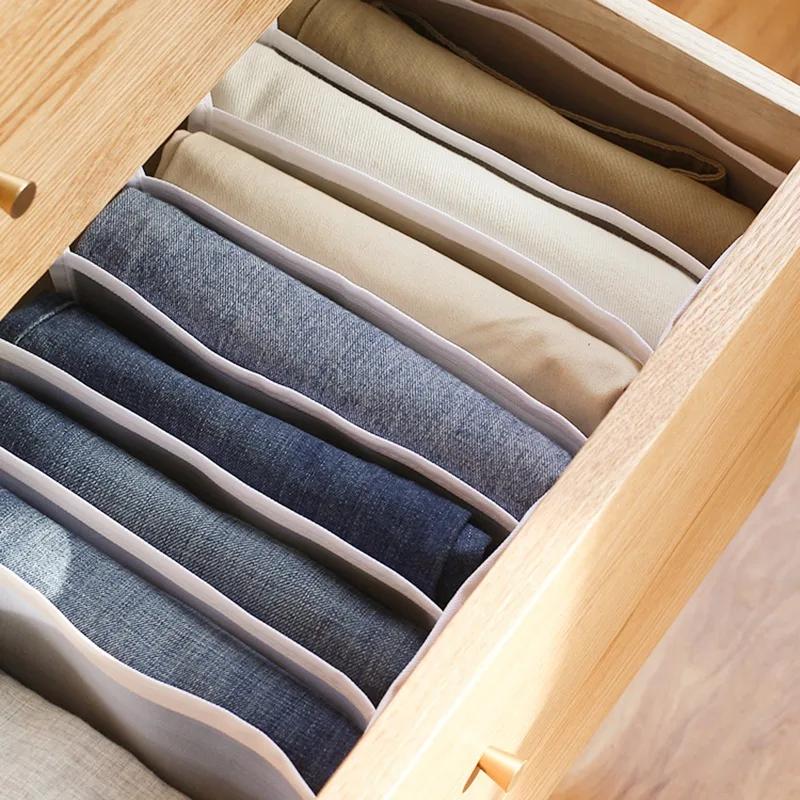 Boîte de rangement pour jeans à 7 grilles, placard, garde-robe, compartiments pour vêtements, tiroir