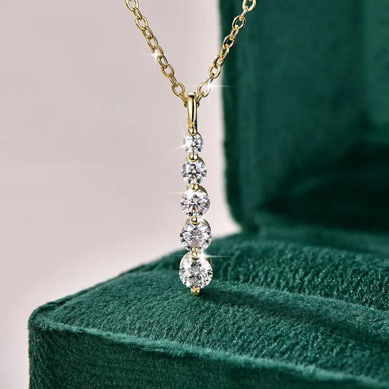 Lnngy – collier brillant en Moissanite à 5 pierres, collier à pendentif long en or rempli de 14 cara