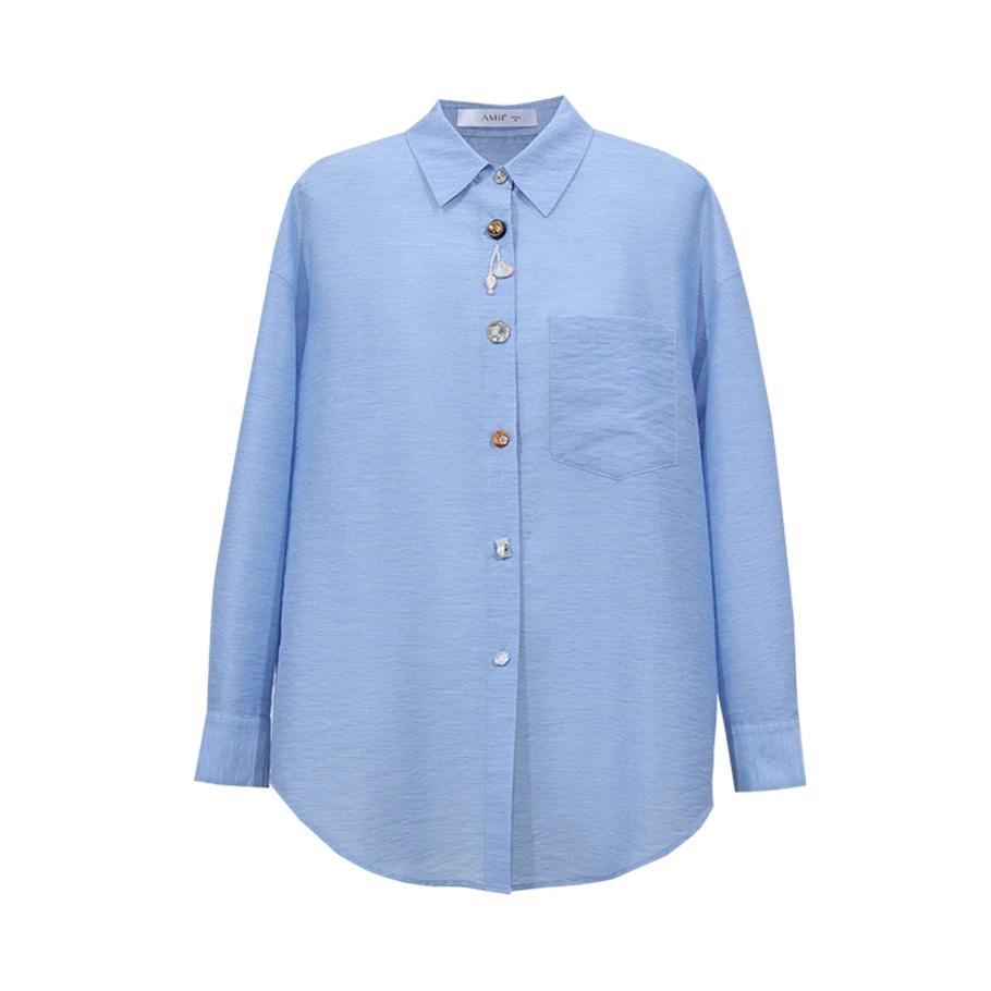 Chemisier Amii pour femme, nouvelle collection été 2026, col à revers, épaules tombantes, manches lo