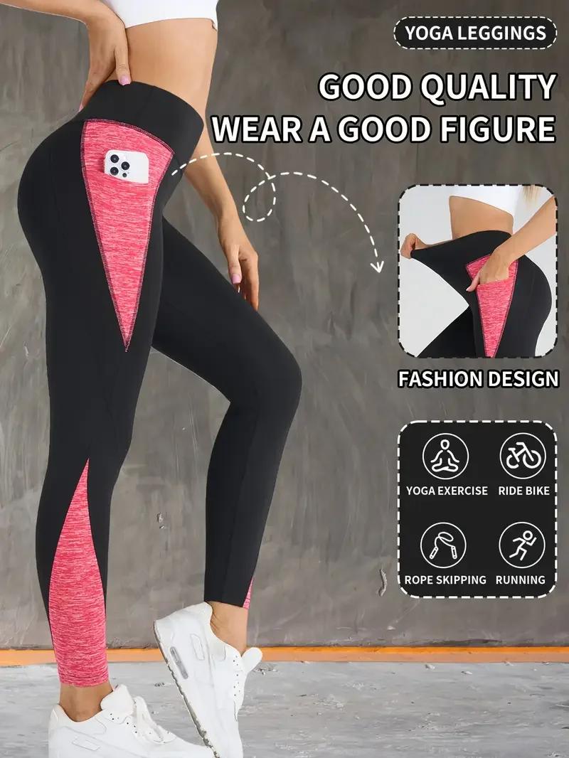 Pantalon de Yoga avec poches latérales, Patchwork de couleurs contrastées, taille haute, contrôle du