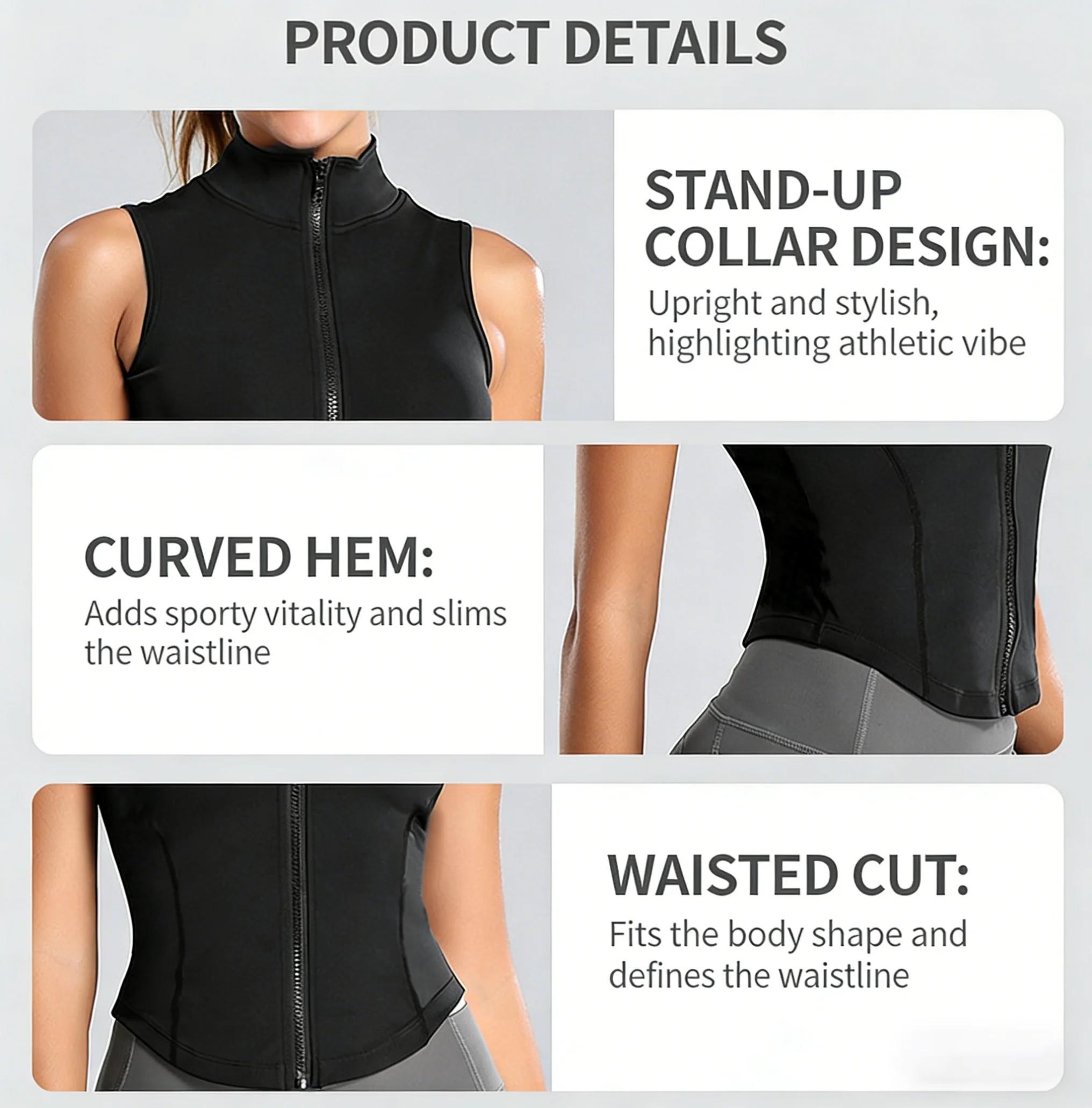 Gilet d'entraînement zippé, haut sans manches à séchage rapide pour la gym, la course et le yoga, vê